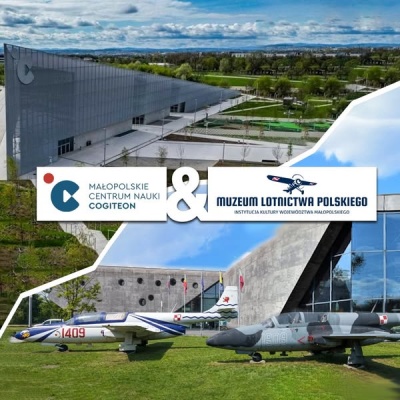 Widok Cogiteonu oraz Muzeum Lotnictwa Polskiego