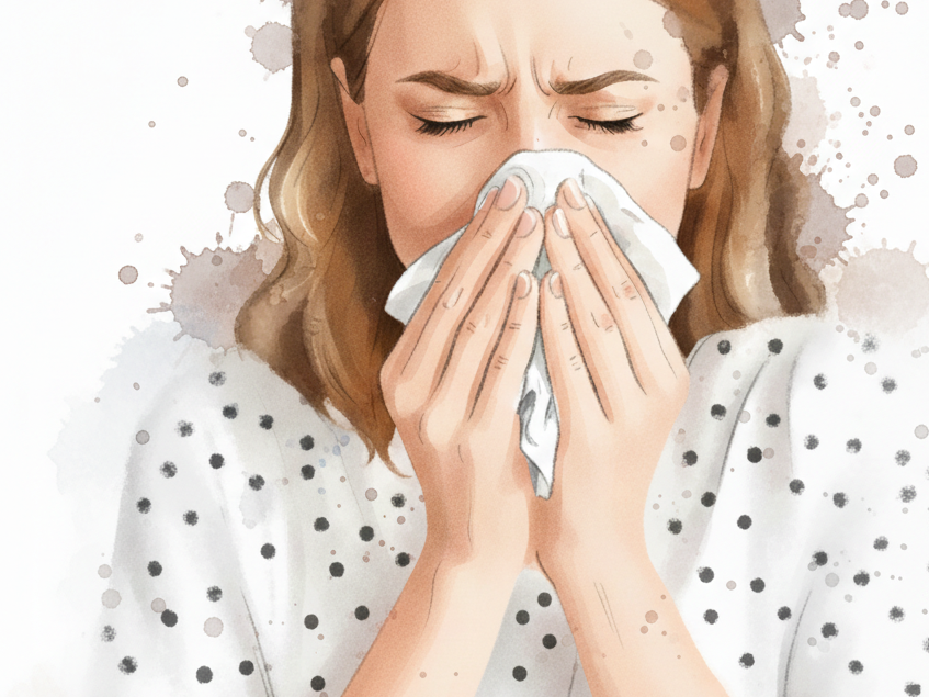 Rysunek pokazujący chłopca, który dmucha świeczki na torcie, a równocześnie rozsiewa drobnoustroje